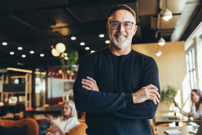 employee smiling in modern office